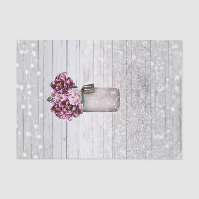 Papel De Seda Flores Rústicas con Glamour de Madera y Borgoña en (Anverso)
