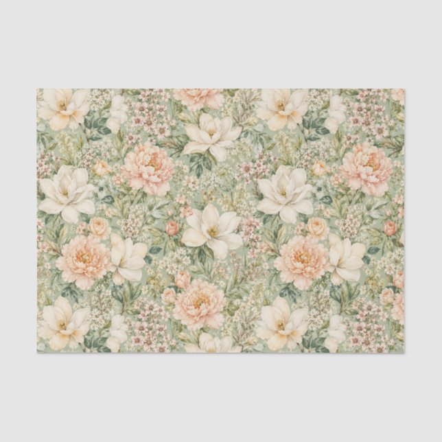 Papel De Seda Flores Rústicas de Melocotón y Beige Decoupage (Anverso)