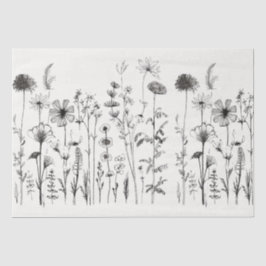 Papel De Seda Flores salvajes en blanco y negro para decoracione