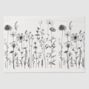 Papel De Seda Flores salvajes en blanco y negro para decoracione