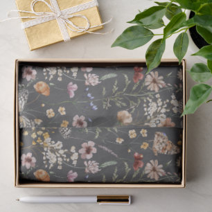 Papel De Seda Flores silvestres acuarela gris carbón boho