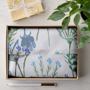Papel De Seda Flores silvestres acuarela verde azul 
