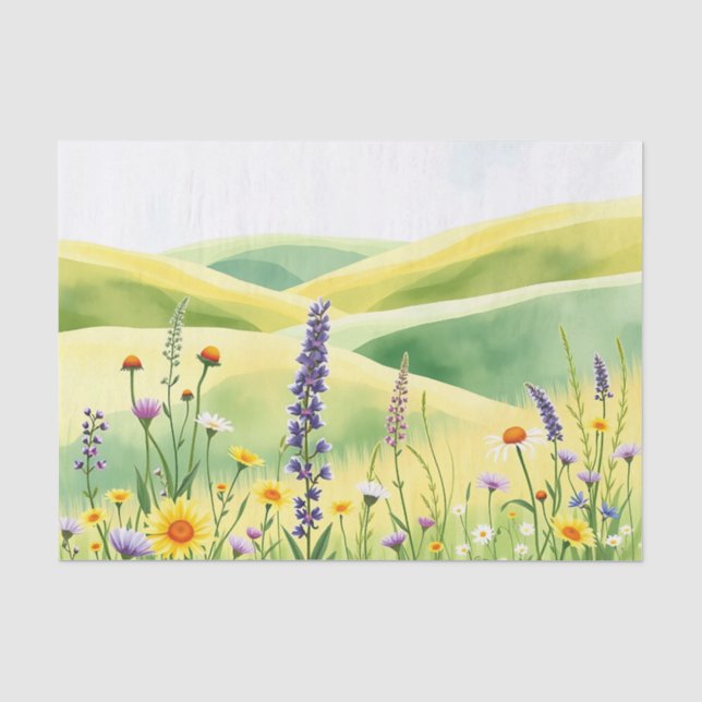 Papel De Seda Flores silvestres acuáticas y colinas Rolling Mead (Anverso)