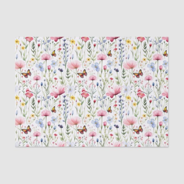 Papel De Seda Flores silvestres amarillas rosadas Cumpleaños mar (Anverso)