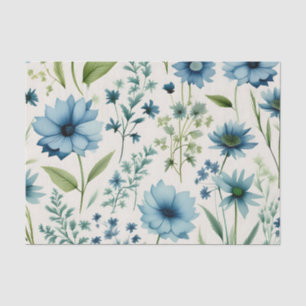 Papel De Seda Flores Silvestres Azules Y Verdes Botánicas