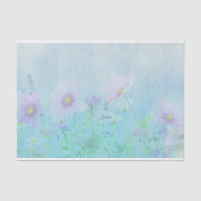 Papel De Seda Flores silvestres color rosa y morado pastel (Anverso)