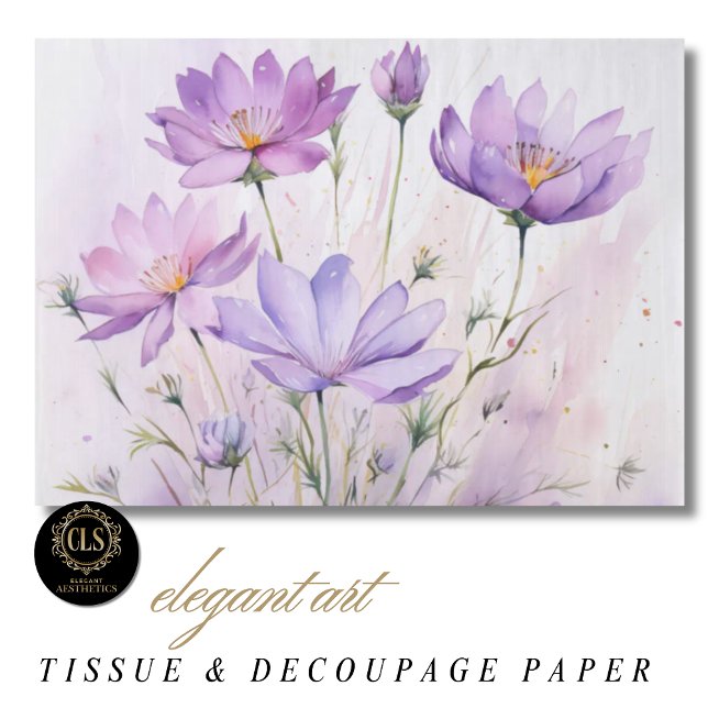 Papel De Seda Flores silvestres de acuarela púrpura (Tissue Paper - Watercolor Wildflower Purple Hues)