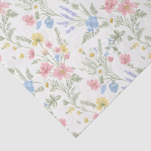 Papel De Seda Flores silvestres de color rosa, amarillo y azul e