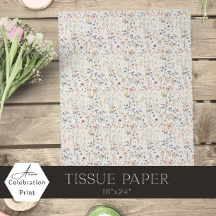 Papel De Seda Flores silvestres de prado en acuarela marfil crem