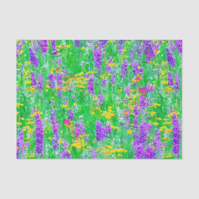 Papel De Seda Flores silvestres de verano en un campo verde (Anverso)