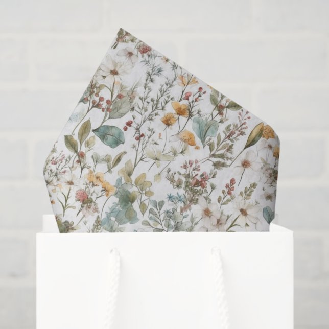 Papel De Seda Flores silvestres Decoupage floral Verde Marrón (Bolsa de regalo)