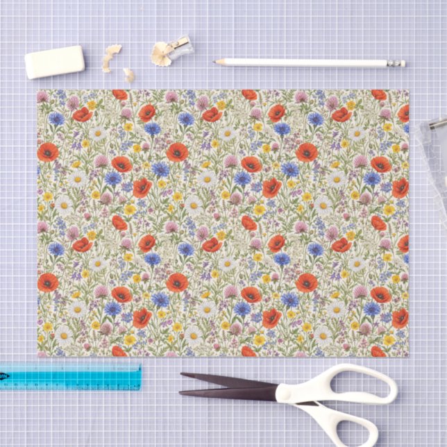 Papel De Seda Flores Silvestres Delicadas de Pradera en Flor (Artesanía)
