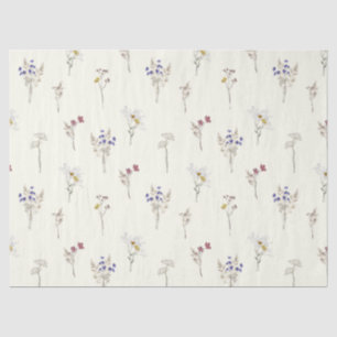 Papel De Seda Flores Silvestres Delicadas en Blanco Marfil
