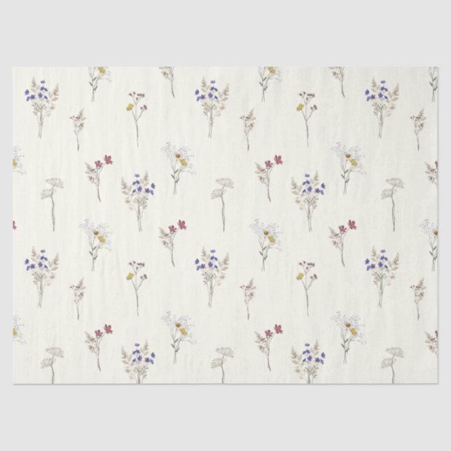 Papel De Seda Flores Silvestres Delicadas en Blanco Marfil (Anverso)