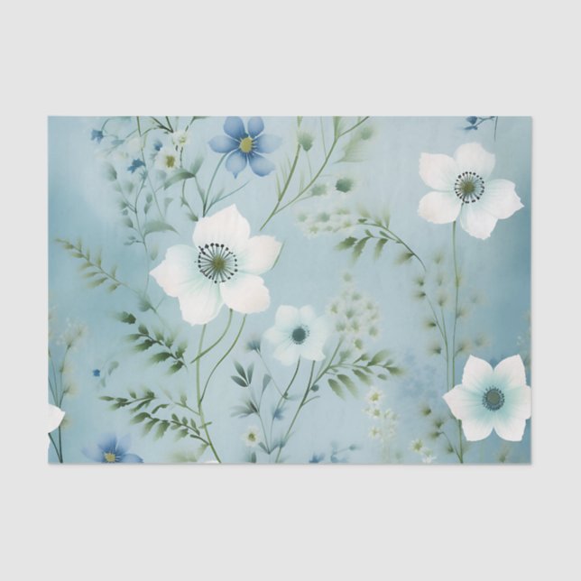 Papel De Seda Flores silvestres en azul suave (Anverso)