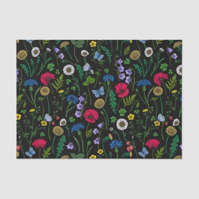 Papel De Seda Flores silvestres en negro (Anverso)