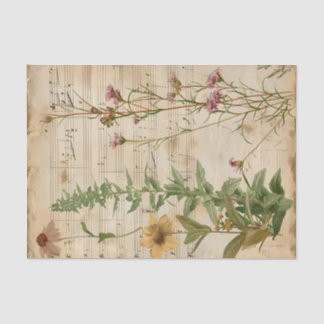 Papel De Seda Flores silvestres floral hoja de música vintage ep