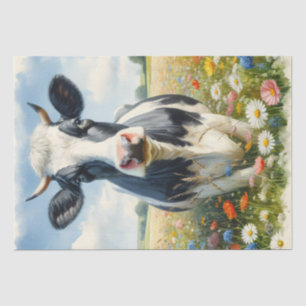 Papel De Seda Flores silvestres Holstein Dairy Cow Decoupage