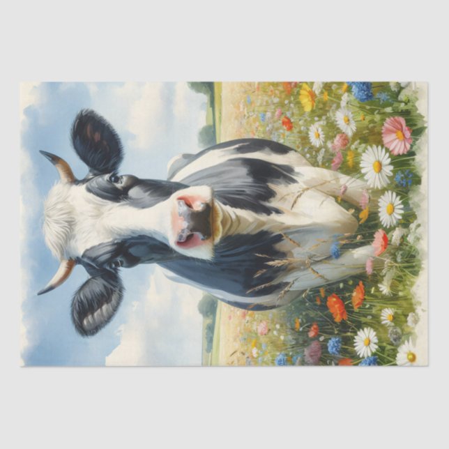 Papel De Seda Flores silvestres Holstein Dairy Cow Decoupage (Anverso)