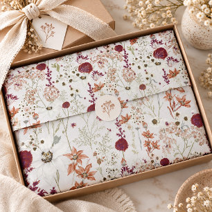 Papel De Seda Flores silvestres modernas de Borgoña   Floral boh