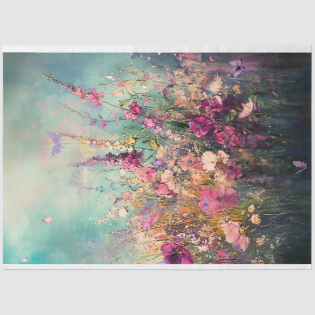 Papel De Seda Flores silvestres, paisaje abstracto vibrante (Anverso)
