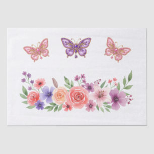 Papel De Seda Flores silvestres pastel coloridas mariposas decou