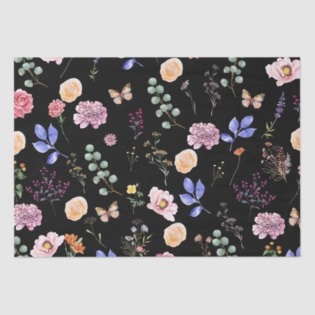 Papel De Seda Flores Silvestres Prensadas en Primavera Mariposa  (Anverso)