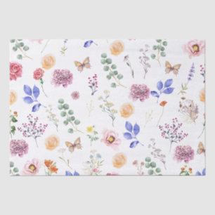 Papel De Seda Flores silvestres prensadas en primavera Mariposa 