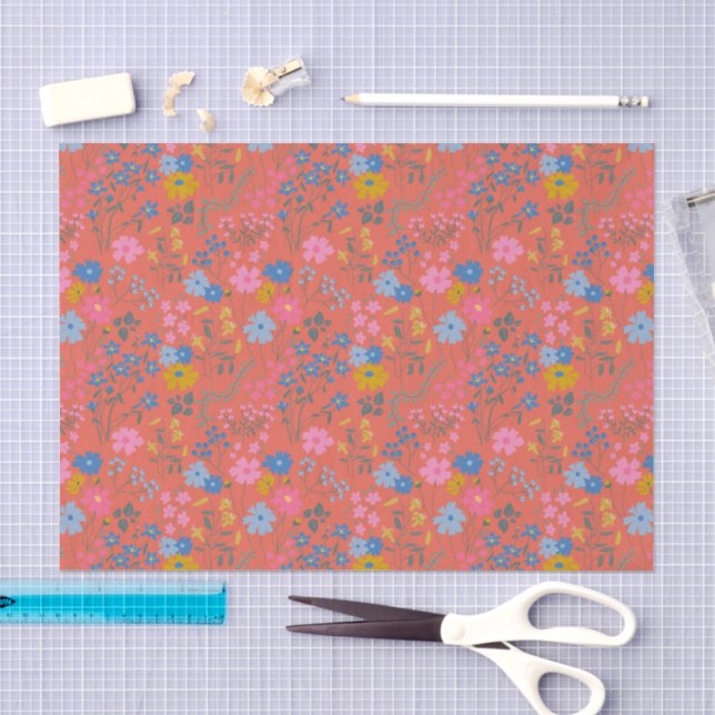 Papel De Seda Flores silvestres rojas modernas Boho (Artesanía)