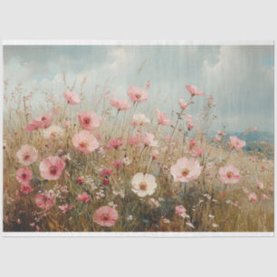 Papel De Seda Flores silvestres rosadas sonrojadas Pintura escén