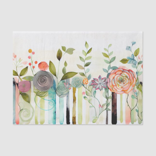 Papel De Seda Flores silvestres Stripe Purple Green Floupage T (Anverso)