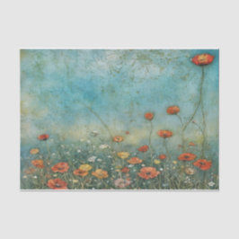 Papel De Seda Flores silvestres vintage amapolas paisaje