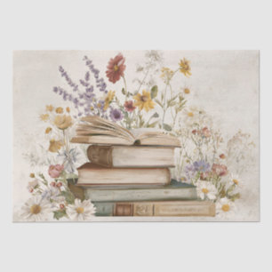 Papel De Seda Flores silvestres y libros antiguos