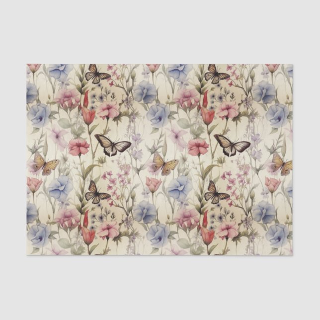 Papel De Seda Flores silvestres y mariposas de Woodland (Anverso)