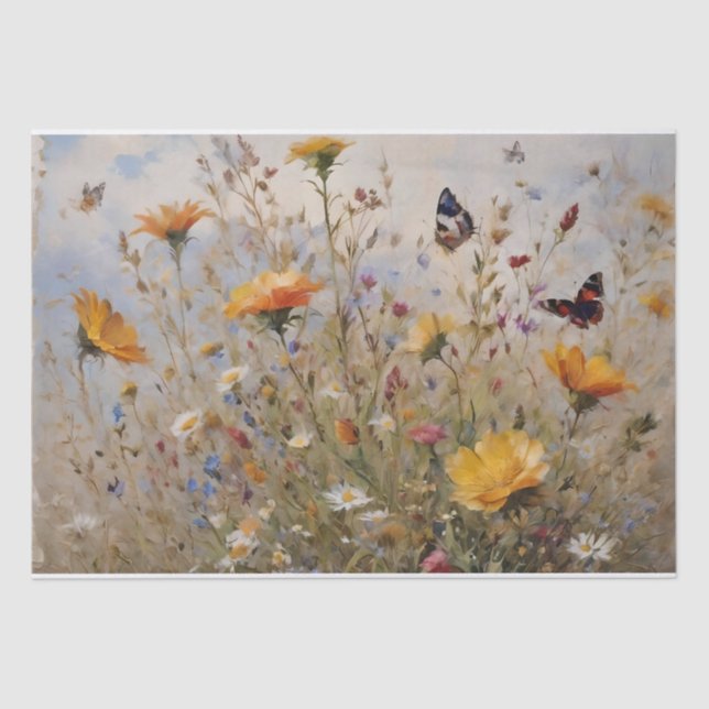 Papel De Seda Flores silvestres y mariposas decoupage (Anverso)