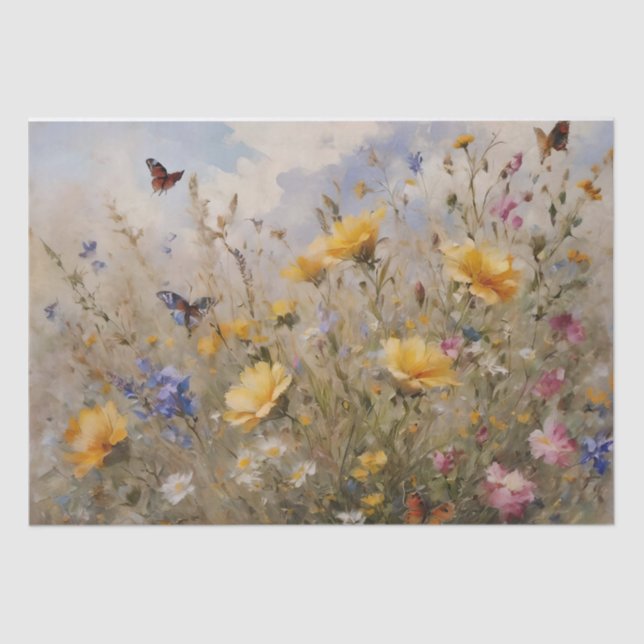 Papel De Seda Flores silvestres y mariposas decoupage (Anverso)