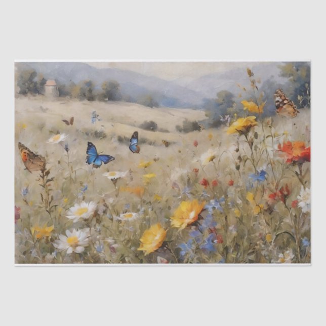 Papel De Seda Flores silvestres y mariposas decoupage (Anverso)