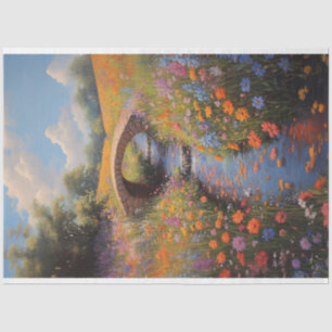 Papel De Seda Flores silvestres y puente de piedra decoupage de