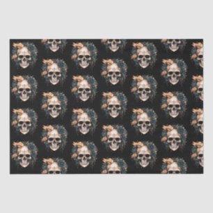 Papel De Seda Flores Skull Black and Gold Pattern Halloween