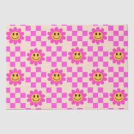 Papel De Seda Flores sonrientes rosadas calientes con cuadrados