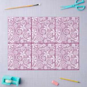 Papel De Seda Flores Swirls Dusty Pink White Pattern Decoupage