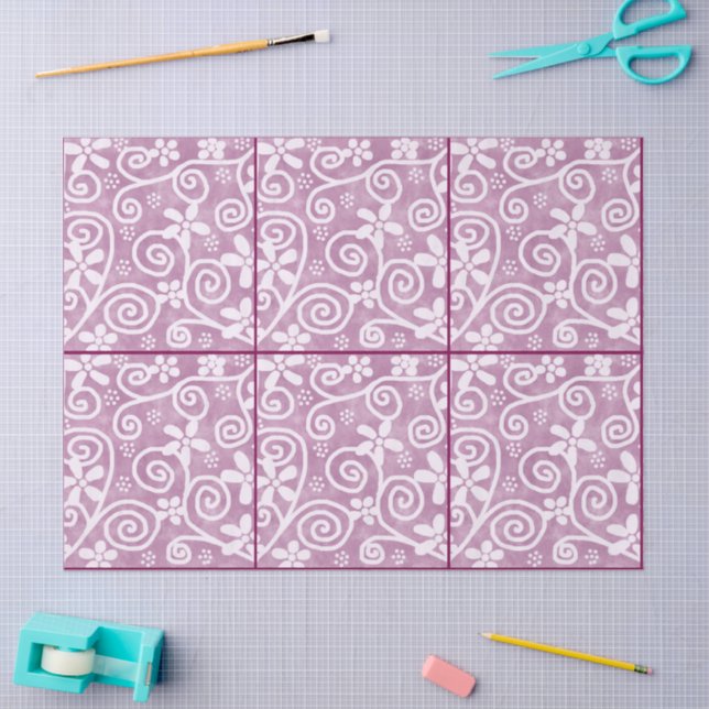 Papel De Seda Flores Swirls Dusty Pink White Pattern Decoupage (Artesanía)