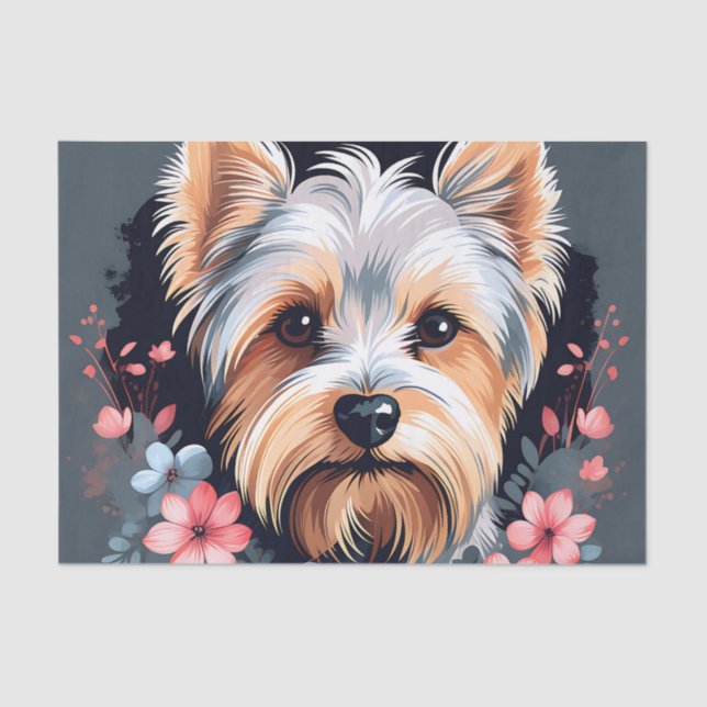 Papel De Seda Flores Terrier de Cute Dog Yorkshire (Anverso)