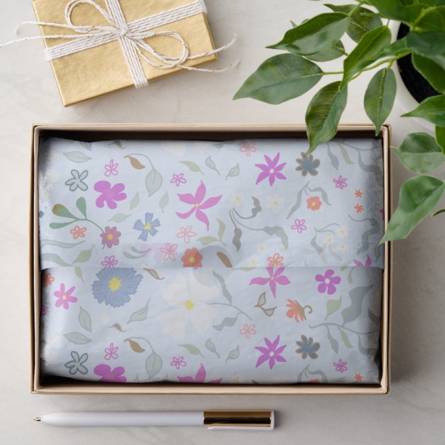 Papel De Seda Flores tontas ilustradas azul pálido (Regalo )