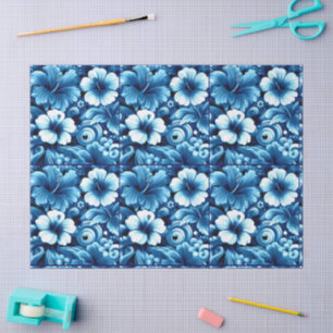 Papel De Seda Flores tropicales hawaianas Hibiscus Blue Decoupag