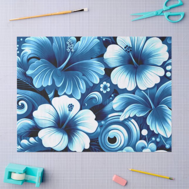 Papel De Seda Flores tropicales hawaianas Hibiscus Blue Decoupag (Artesanía)