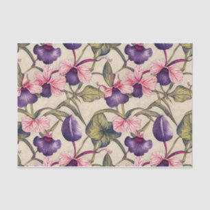 Papel De Seda Flores tropicales rosa y morado añejos botánicas