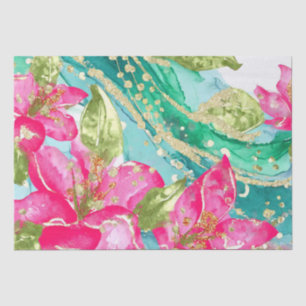 Papel De Seda Flores Tropicales Rosadas Acuarela Tinta Alcohol