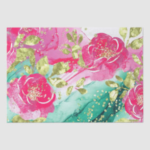 Papel De Seda Flores Tropicales Rosadas Acuarela Tinta Alcohólic