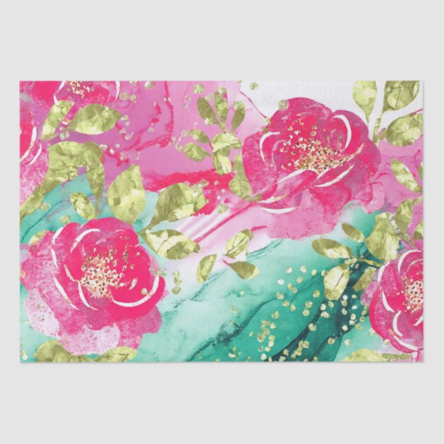 Papel De Seda Flores Tropicales Rosadas Acuarela Tinta Alcohólic (Anverso)